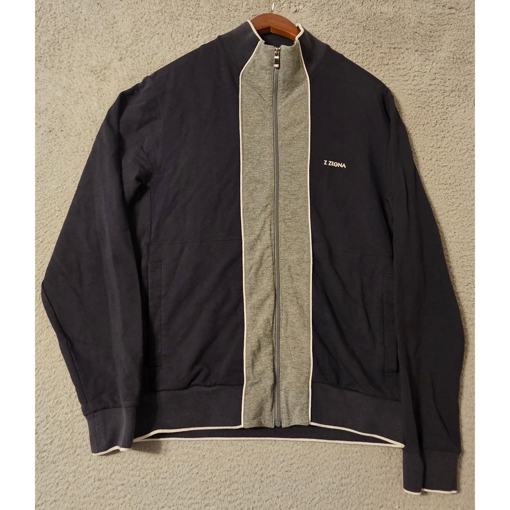 Z Zegna Mens Navy Blue Grey Full Zip Track Jacket Stretch Men's Size Medium